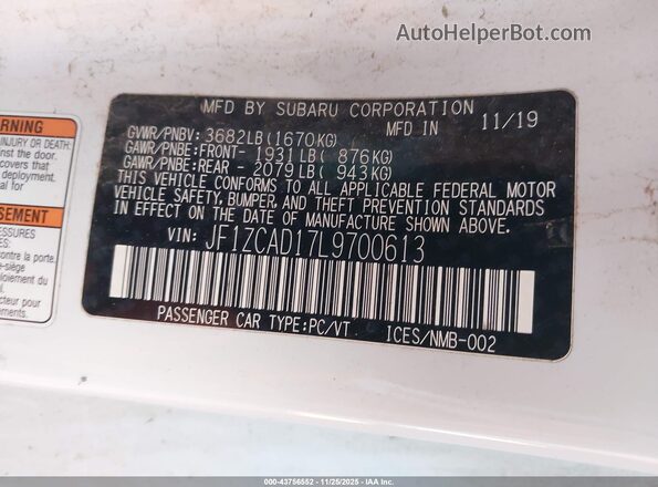 JF1ZCAD17L9700613 2020 SUBARU BRZ Белый Вид подкапотного пространства