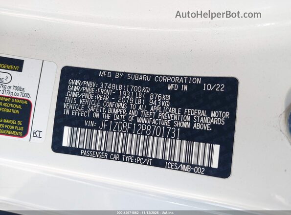 JF1ZDBF12P8701731 2023 SUBARU BRZ White 