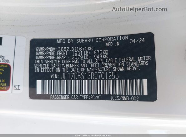 JF1ZDBS13R9701255 2024 SUBARU BRZ White Widok komory silnika