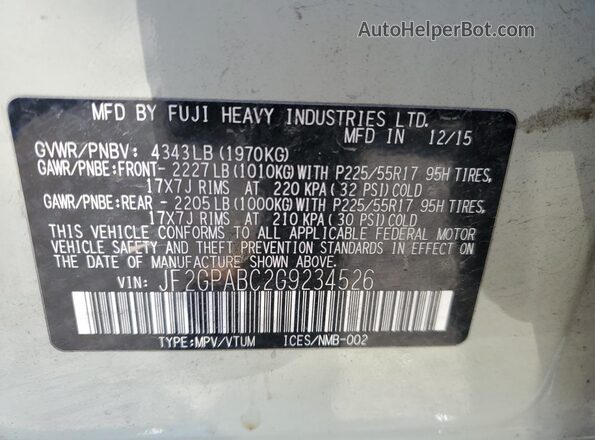 JF2GPABC2G9234526 2016 SUBARU CROSSTREK Beige 360 interior view