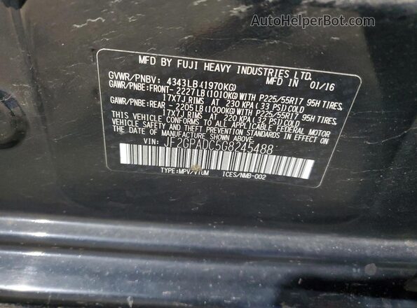 JF2GPADC5G8245488 2016 SUBARU CROSSTREK Черный Вид наклейки с VIN-кодом