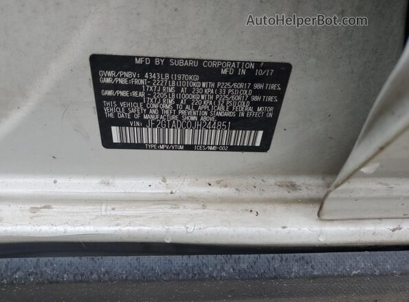 JF2GTADC0JH244851 2018 SUBARU CROSSTREK Белый 