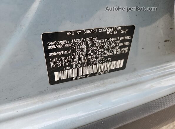 JF2GTAEC5NH282323 2022 SUBARU CROSSTREK Blue Vista de la etiqueta del VIN