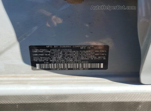JF2GTAEC6N8236466 2022 SUBARU CROSSTREK Turquoise Vista de la etiqueta del VIN
