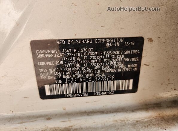 JF2GTAECXL8228738 2020 SUBARU CROSSTREK Белый Вид подкапотного пространства