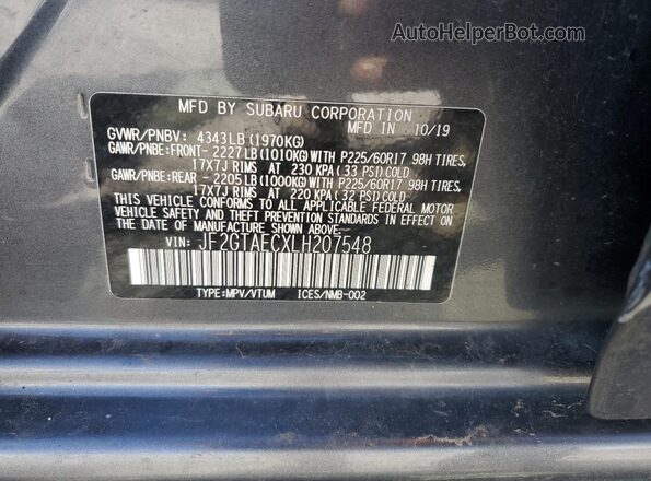 JF2GTAECXLH207548 2020 SUBARU CROSSTREK Gray Vista del compartimento del motor