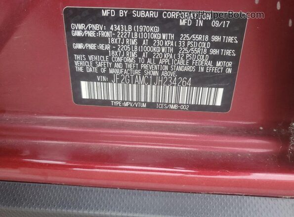 JF2GTAMC1JH234264 2018 SUBARU CROSSTREK Burgundy Շարժիչի բաժամունքի տեսք
