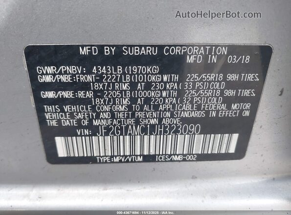 JF2GTAMC1JH323090 2018 SUBARU CROSSTREK Blue 