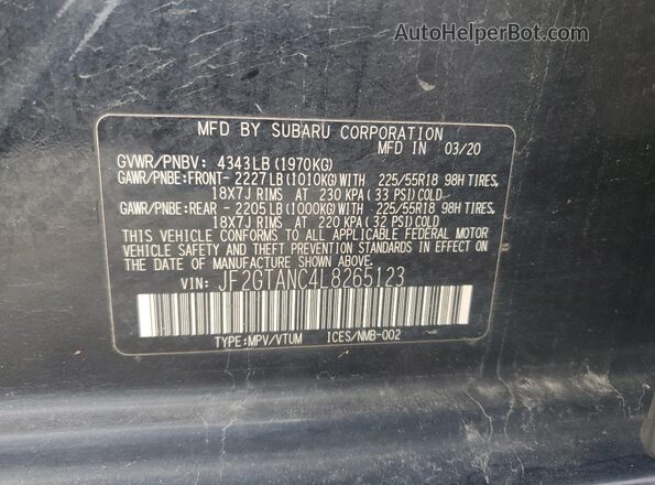 JF2GTANC4L8265123 2020 SUBARU CROSSTREK Black VIN կոդի պիտակի տեսք