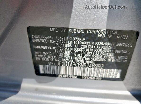 JF2GTAPC6M8246992 2021 SUBARU CROSSTREK Silver 360 interior view