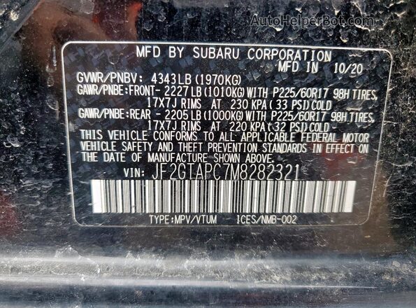 JF2GTAPC7M8282321 2021 SUBARU CROSSTREK Black ძრავის განყოფილების ხედი