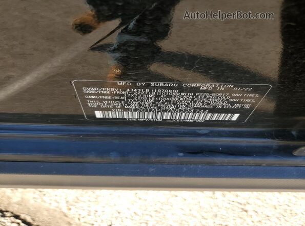 JF2GTAPC7N8224744 2022 SUBARU CROSSTREK Black VIN კოდის სტიკერის ხედი