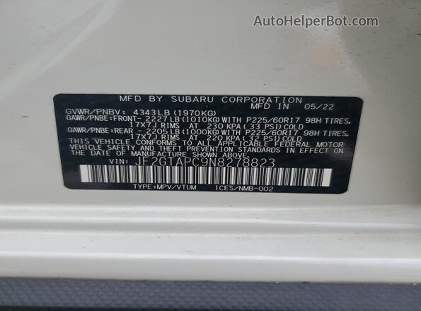 JF2GTAPC9N8278823 2022 SUBARU CROSSTREK Белый Вид подкапотного пространства