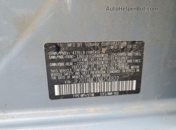 JF2GTHMC1N8254822 2022 SUBARU CROSSTREK Blue Vista de la etiqueta del VIN