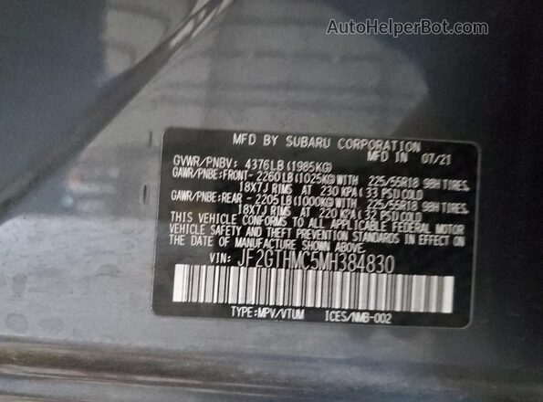 JF2GTHMC5MH384830 2021 SUBARU CROSSTREK Charcoal 