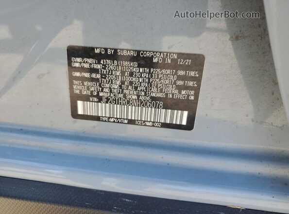 JF2GTHRC8NH206078 2022 SUBARU CROSSTREK Синий Вид подкапотного пространства
