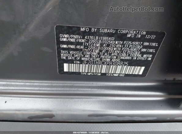 JF2GTHRCXPH308825 2023 SUBARU CROSSTREK Gray Вид підкапотного простору