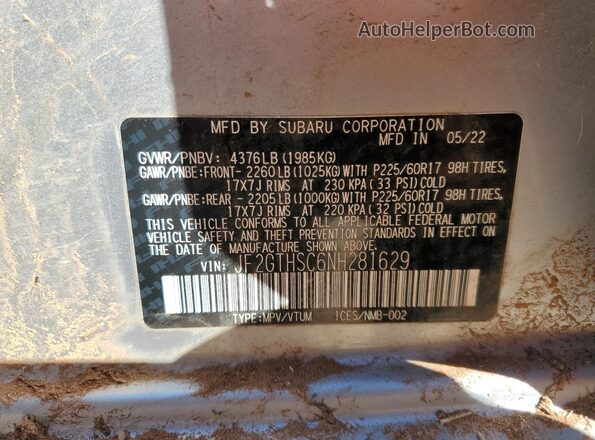 JF2GTHSC6NH281629 2022 SUBARU CROSSTREK Silver Widok wnętrza 360 stopni