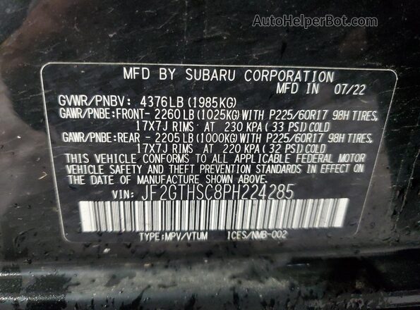 JF2GTHSC8PH224285 2023 SUBARU CROSSTREK Black Вид підкапотного простору