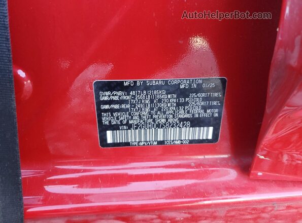 JF2GUHDC7S8232428 2025 SUBARU CROSSTREK Red Vista de la etiqueta del VIN