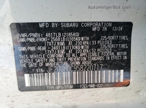JF2GUHDC9S8220717 2025 SUBARU CROSSTREK White Вид підкапотного простору