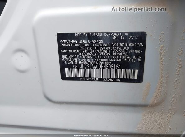 JF2SJAWC9HH808164 2017 SUBARU FORESTER 2.5I TO Белый Вид подкапотного пространства