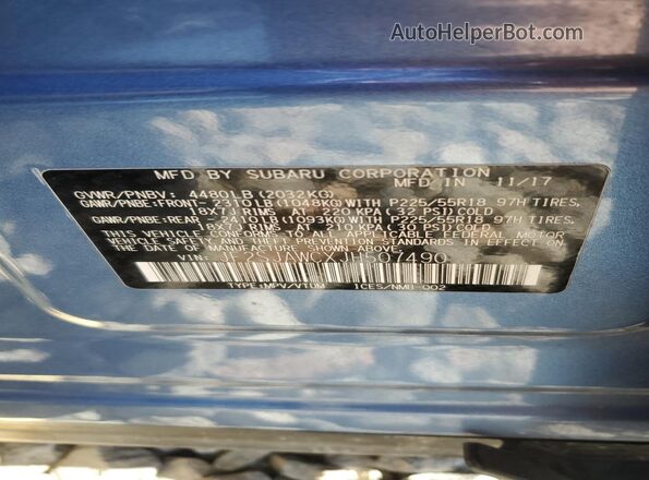 JF2SJAWCXJH507490 2018 SUBARU FORESTER 2.5I TO Blue 