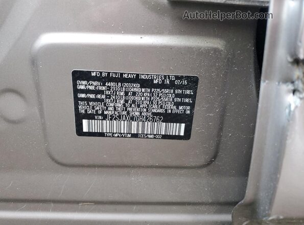 JF2SJAXC7GH426762 2016 SUBARU FORESTER 2.5I TO Бежевый Вид наклейки с VIN-кодом