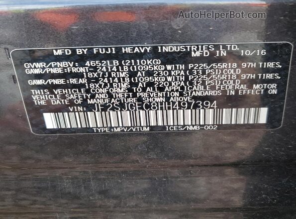 JF2SJGEC8HH497394 2017 SUBARU FORESTER2. Charcoal Widok komory silnika