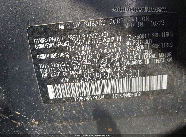 JF2SKABC8RH435901 2024 SUBARU FORESTER Pewter Vista del compartimento del motor