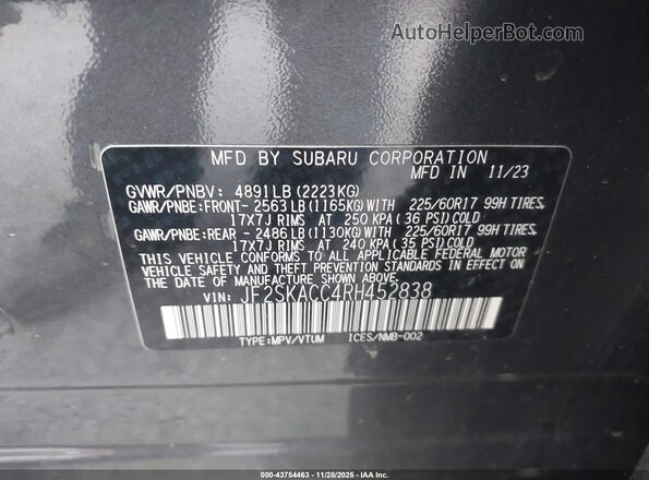 JF2SKACC4RH452838 2024 SUBARU FORESTER Gray Widok komory silnika