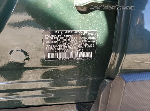 JF2SKADC0NH460539 2022 SUBARU FORESTER Green VIN კოდის სტიკერის ხედი