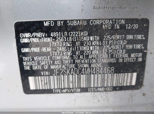 JF2SKADC4MH484468 2021 SUBARU FORESTER Silver Vista del compartimento del motor