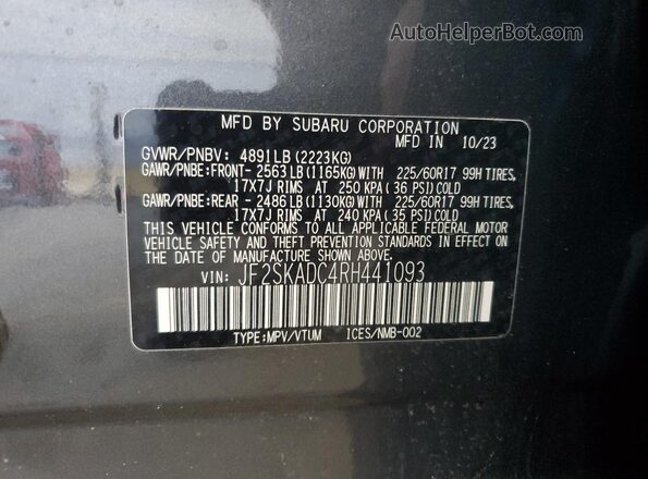 JF2SKADC4RH441093 2024 SUBARU FORESTER Серый Вид подкапотного пространства