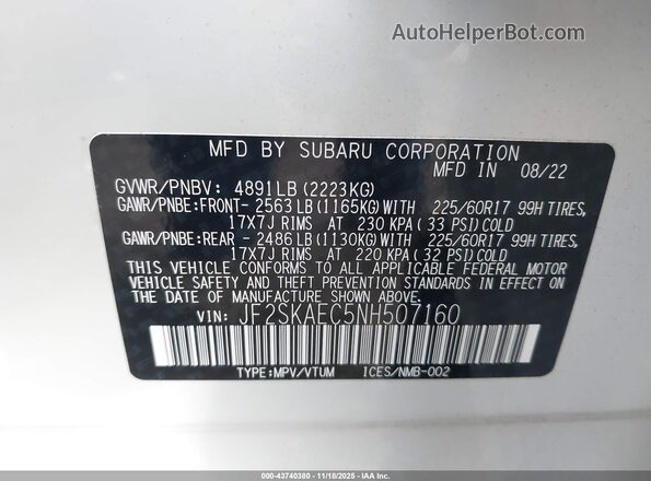 JF2SKAEC5NH507160 2022 SUBARU FORESTER White Շարժիչի բաժամունքի տեսք
