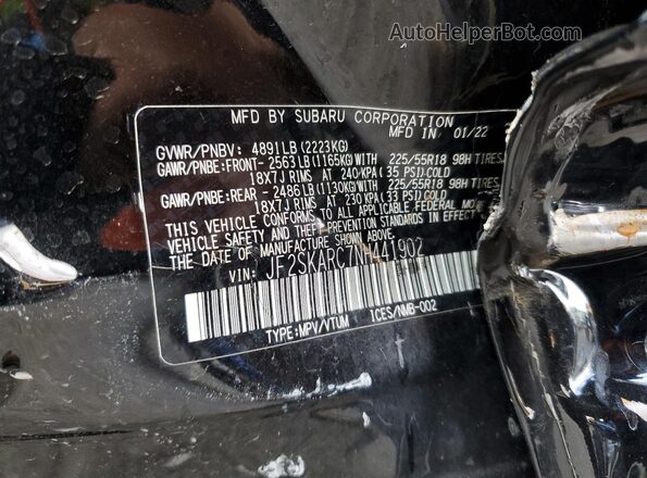 JF2SKARC7NH441902 2022 SUBARU FORESTER Black Вид наклейки з VIN-кодом