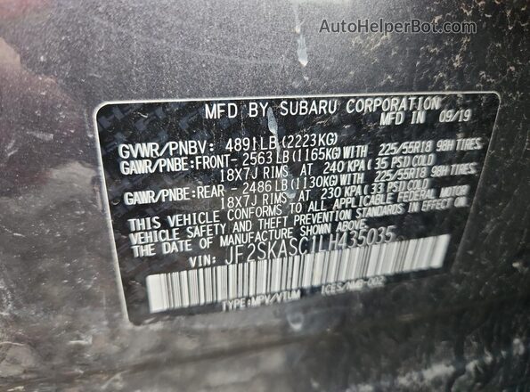 JF2SKASC1LH435035 2020 SUBARU FORESTER Charcoal Widok naklejki z numerem VIN