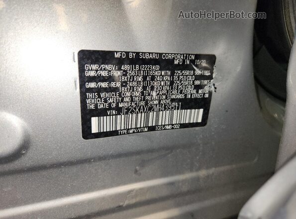 JF2SKAXC2MH439511 2021 SUBARU FORESTER Silver სალონის 360-გრადუსიანი ხედი