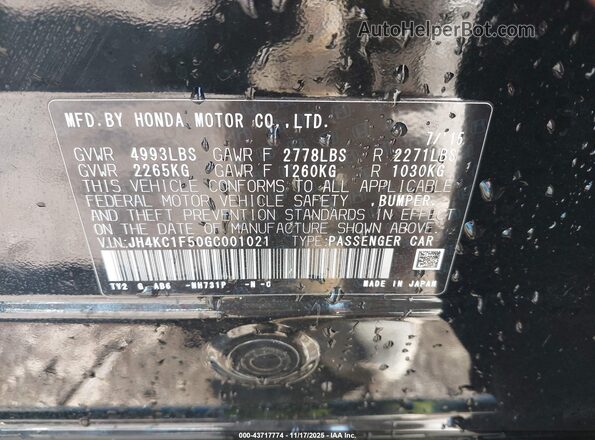JH4KC1F50GC001021 2016 ACURA RLX Black Engine compartment view
