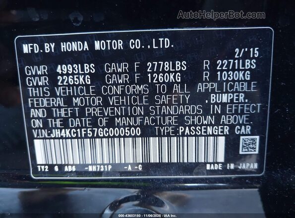 JH4KC1F57GC000500 2016 ACURA RLX Black Engine compartment view