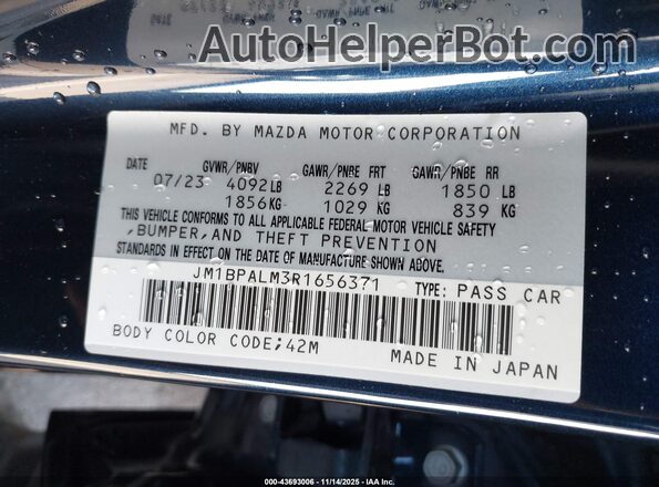 JM1BPALM3R1656371 2024 MAZDA 3 Blue Widok komory silnika