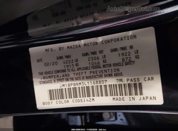 JM1BPBNM3L1168807 2020 MAZDA 3 Dark Blue ძრავის განყოფილების ხედი
