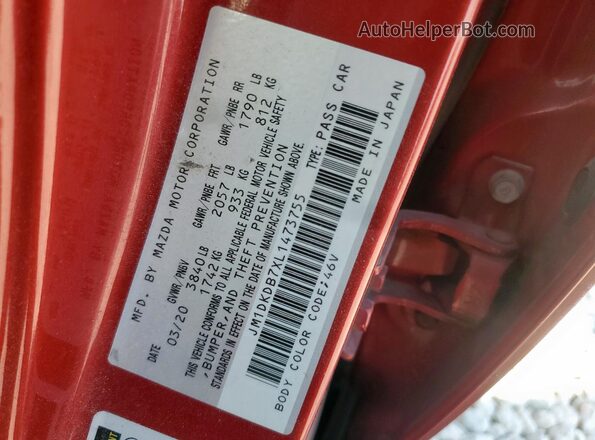 JM1DKDB7XL1473755 2020 MAZDA CX-3 Красный Вид наклейки с VIN-кодом