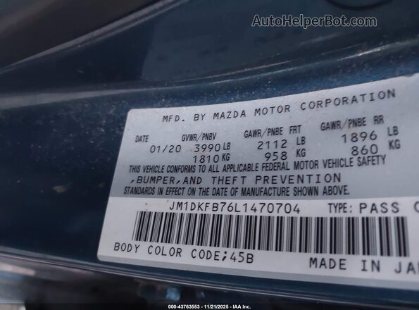 JM1DKFB76L1470704 2020 MAZDA CX-3 Light Blue ძრავის განყოფილების ხედი