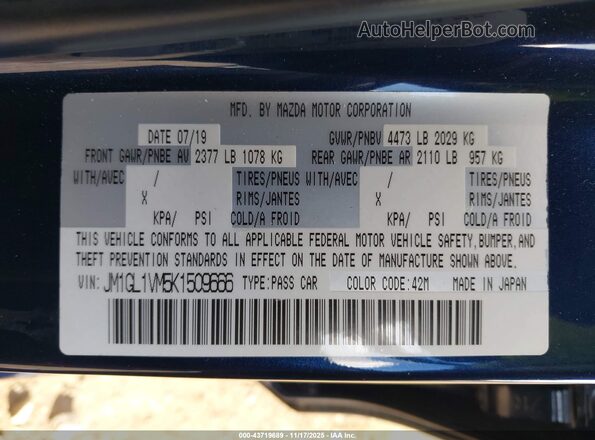 JM1GL1VM5K1509666 2019 MAZDA 6 Dark Blue Vista del compartimento del motor