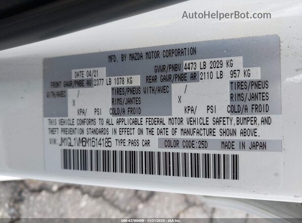 JM1GL1VM6M1614185 2021 MAZDA 6 White 