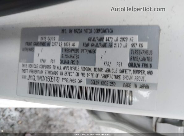 JM1GL1VM7K1505179 2019 MAZDA 6 White Engine compartment view
