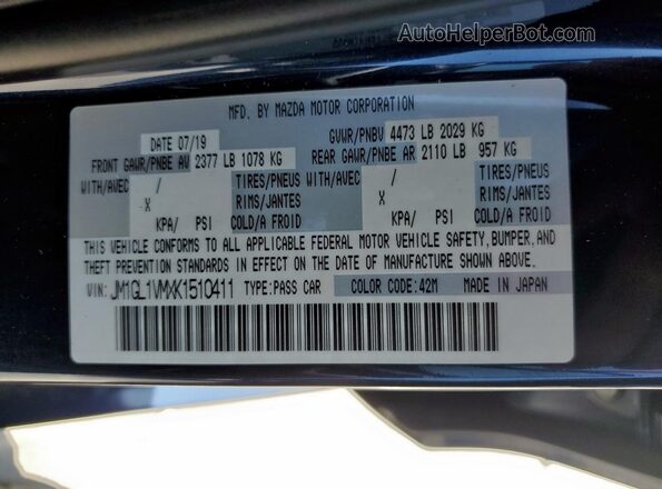 JM1GL1VMXK1510411 2019 MAZDA 6 Blue Widok komory silnika