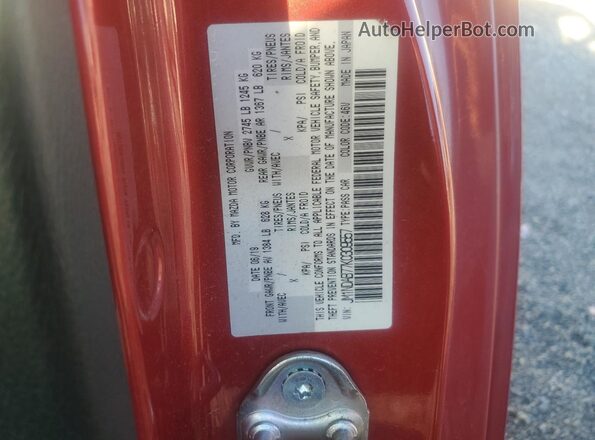 JM1NDAB77K0309557 2019 MAZDA MX-5 Красный Вид наклейки с VIN-кодом