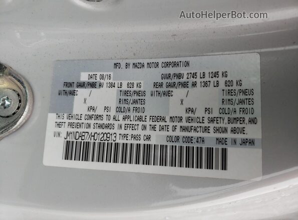 JM1NDAB7XH0120913 2017 MAZDA MX-5 White Вид підкапотного простору